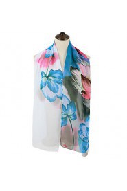 Women Scarf Chiffon Floral Print Contrast Color Block Long Spring Autumn Pashmina