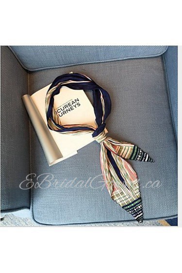 The New Long Section Of Scarves Crushed Leather Buckle Retro Print Small Bow Scarf (Random Color)