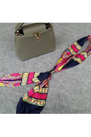 The New Long Section Of Scarves Crushed Leather Buckle Retro Print Small Bow Scarf (Random Color)