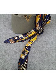 The New Long Section Of Scarves Crushed Leather Buckle Retro Print Small Bow Scarf (Random Color)