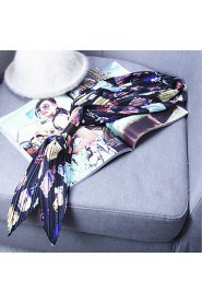 The New Long Section Of Scarves Crushed Leather Buckle Retro Print Small Bow Scarf (Random Color)