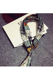 The New Long Section Of Scarves Crushed Leather Buckle Retro Print Small Bow Scarf (Random Color)