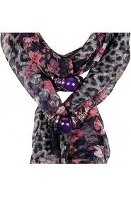 New Fashiom Match Chiffon Women Scarves Retro Pendant Scarf With Flower Printing And Grey Dot Pendant Scarves