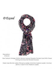 New Fashiom Match Chiffon Women Scarves Retro Pendant Scarf With Flower Printing And Grey Dot Pendant Scarves