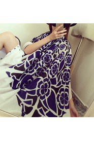 Spring Fashion Chinese Red Large Flower Double-sided Printed Silk Scarf Cotton Oversized Shawl