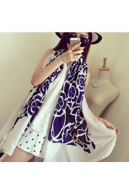 Spring Fashion Chinese Red Large Flower Double-sided Printed Silk Scarf Cotton Oversized Shawl