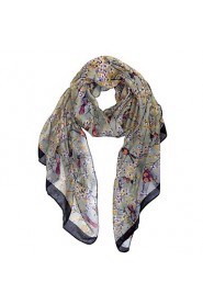 Women's Cute Vintage Lightweight Soft Colorful Floral Blossom Hummingbird Print Fashion Scarf