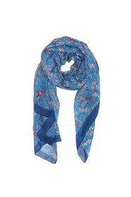 Women's Cute Vintage Lightweight Soft Colorful Floral Blossom Hummingbird Print Fashion Scarf