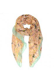 Women's Cute Vintage Lightweight Soft Colorful Floral Blossom Hummingbird Print Fashion Scarf