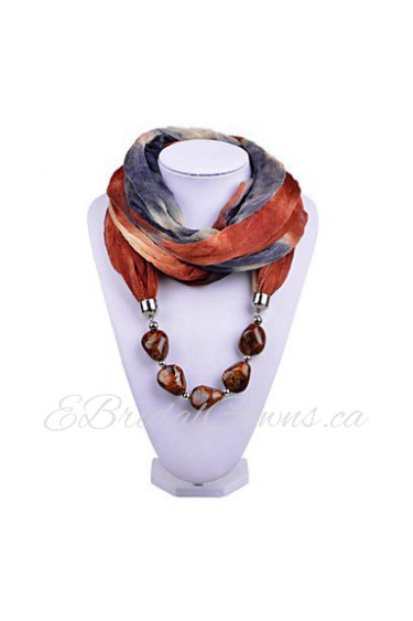 Women Delicate Infinity Ring Fashion Scarf with Dark Brown Irregular Brush Painting Beads Pendant Scarfs