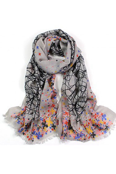 Women's Fashion 100% Wool Flower Printed Scarf