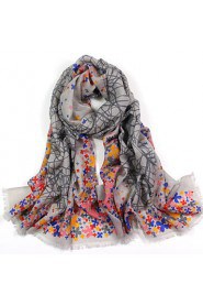 Women's Fashion 100% Wool Flower Printed Scarf