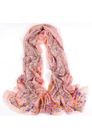 Women's Fashion 100% Wool Flower Printed Scarf