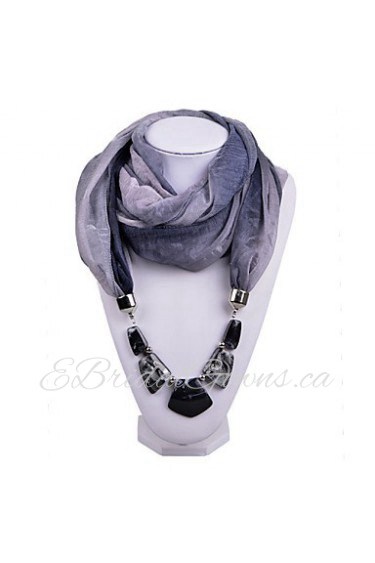 Women Gradient Design Infinity Ring Voile Scarf with Irregular Beads Pendant Scarfs