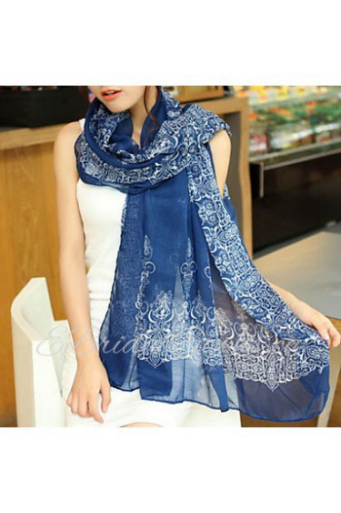 Women Blue And White Porcelain Velvet Chiffon Scarves