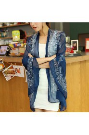 Women Blue And White Porcelain Velvet Chiffon Scarves