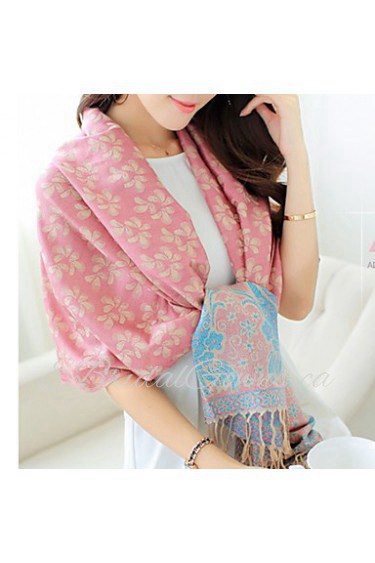 Autumn And Winter National Wind Jacquard Long Fringed Scarves Warm Thick Cherry Shawl