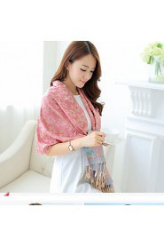 Autumn And Winter National Wind Jacquard Long Fringed Scarves Warm Thick Cherry Shawl