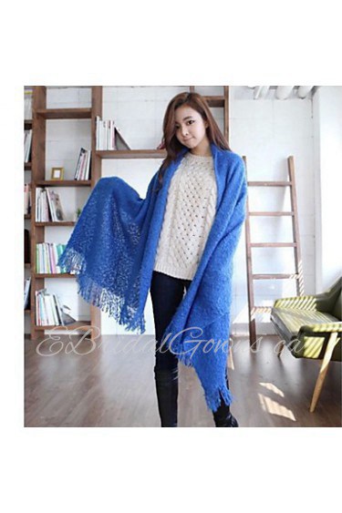 Women Pure Color Mohair Knit Scarves Warm Shawl Scarf