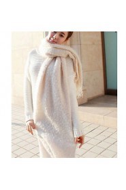 Women Pure Color Mohair Knit Scarves Warm Shawl Scarf