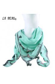 Green Color Print Tassel Trim Scarf