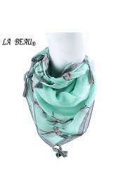 Green Color Print Tassel Trim Scarf