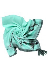 Green Color Print Tassel Trim Scarf