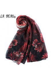 Red Flower Print Polyester Scarf