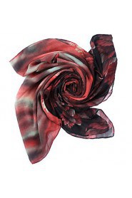 Red Flower Print Polyester Scarf