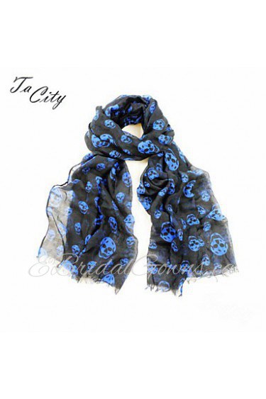 Women Casual Cool Skull Pattern Print Scarf, Black Blue