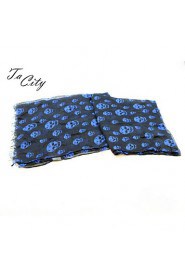 Women Casual Cool Skull Pattern Print Scarf, Black Blue