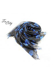 Women Casual Cool Skull Pattern Print Scarf, Black Blue