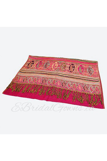 Tassels Jacquard Weaving Scarf(Fuchsia)