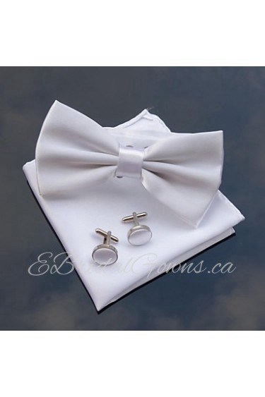 Men's Wedding Party Polyester Bowties with Matching Hanky & Cufflink (10 Color)