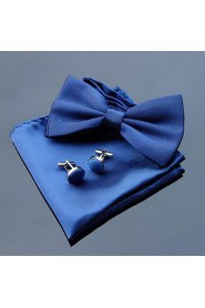 Men's Wedding Party Polyester Bowties with Matching Hanky & Cufflink (10 Color)