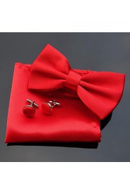 Men's Wedding Party Polyester Bowties with Matching Hanky & Cufflink (10 Color)