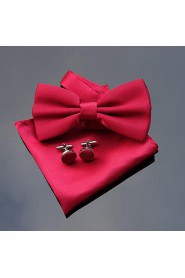 Men's Wedding Party Polyester Bowties with Matching Hanky & Cufflink (10 Color)