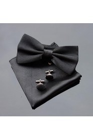 Men's Wedding Party Polyester Bowties with Matching Hanky & Cufflink (10 Color)