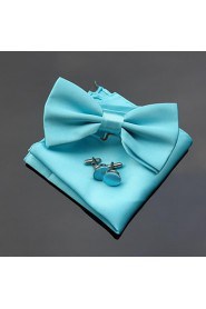 Men's Wedding Party Polyester Bowties with Matching Hanky & Cufflink (10 Color)