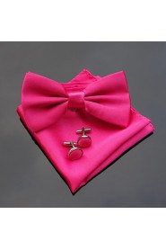 Men's Wedding Party Polyester Bowties with Matching Hanky & Cufflink (10 Color)