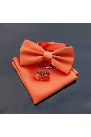 Men's Wedding Party Polyester Bowties with Matching Hanky & Cufflink (10 Color)