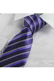 Men's Purple Striped Necktie Wedding Formal Business Work Casual Tie With Gift Box