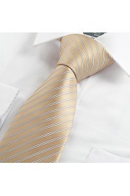 Men's Striped Khaki Beige Apricot Tie Wedding Work Casual Necktie With Gift Box