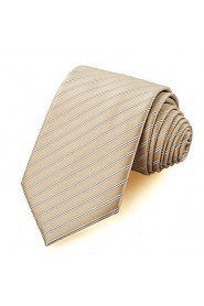 Men's Striped Khaki Beige Apricot Tie Wedding Work Casual Necktie With Gift Box