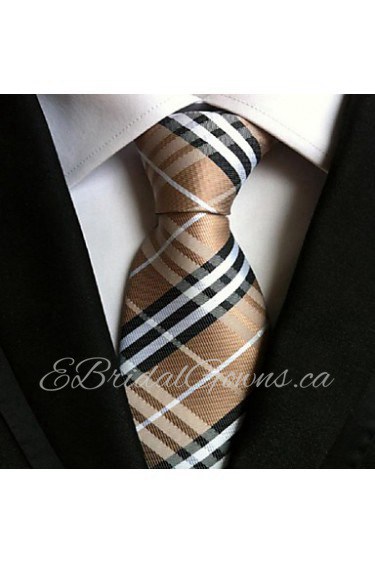 Men Wedding Cocktail Necktie At Work Beige White Cross Tie