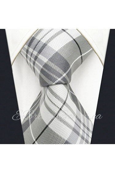 Men's Tie Gray Checked Fashion 100% Silk Business