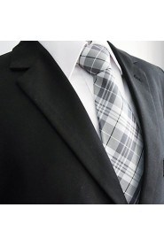 Men's Tie Gray Checked Fashion 100% Silk Business