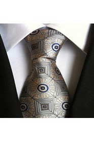 Men Wedding Cocktail Necktie At Work Gray Yellow Pattern Tie