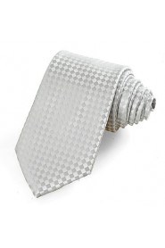 Men's Silver Ash Gray Check Tie Formal Wedding Party Work Casual Necktie With Gift Box