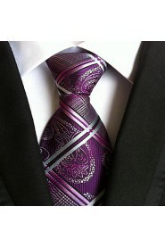 Men Wedding Cocktail Necktie At Work Purple White Cross Tie